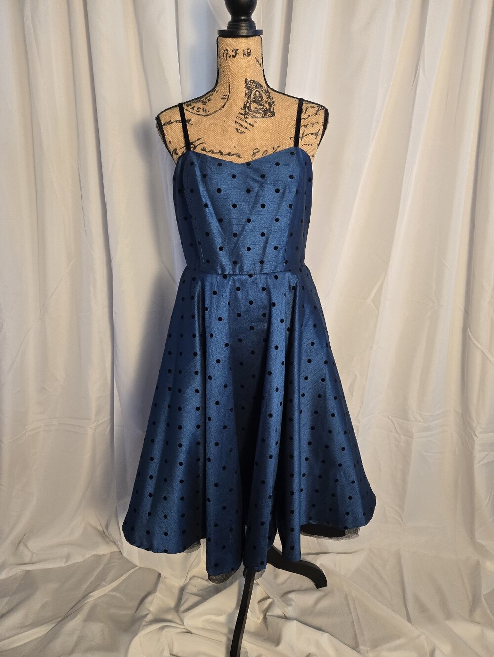 HELL BUNNY VIXEN Blue Polka Dot Fit-and-Flare Dress